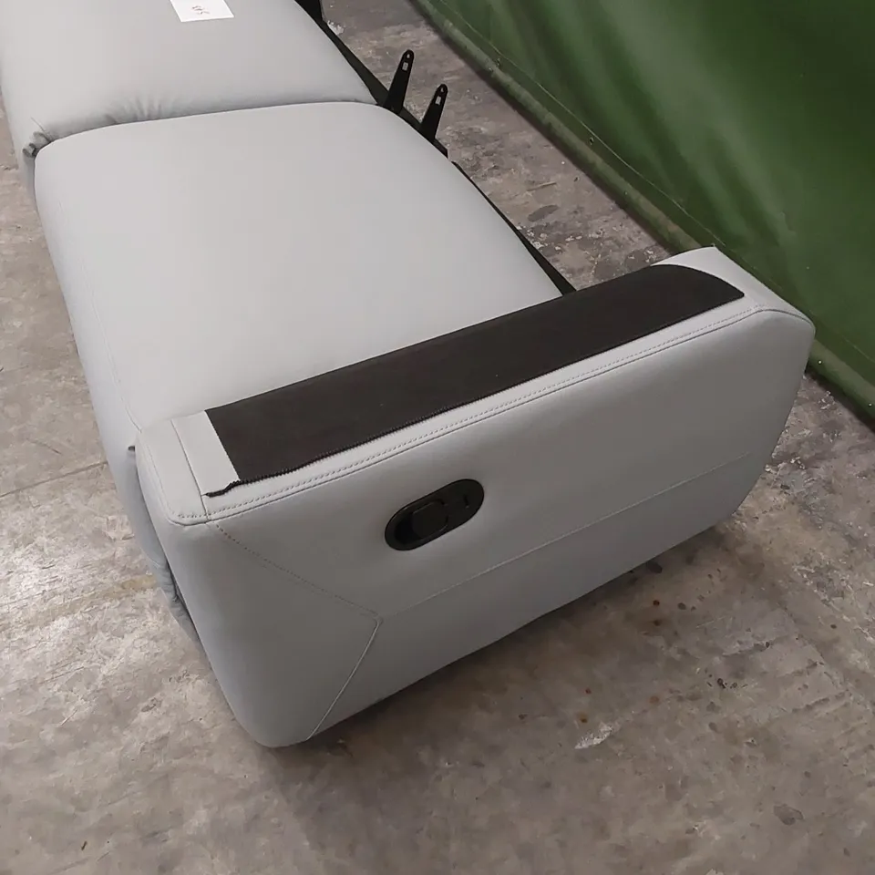 DESIGNER SEVILLE LIGHT GREY LEATHER 3 SEATER MANUAL RECLINER SOFA - PARTS VISIBLY MISSINGS