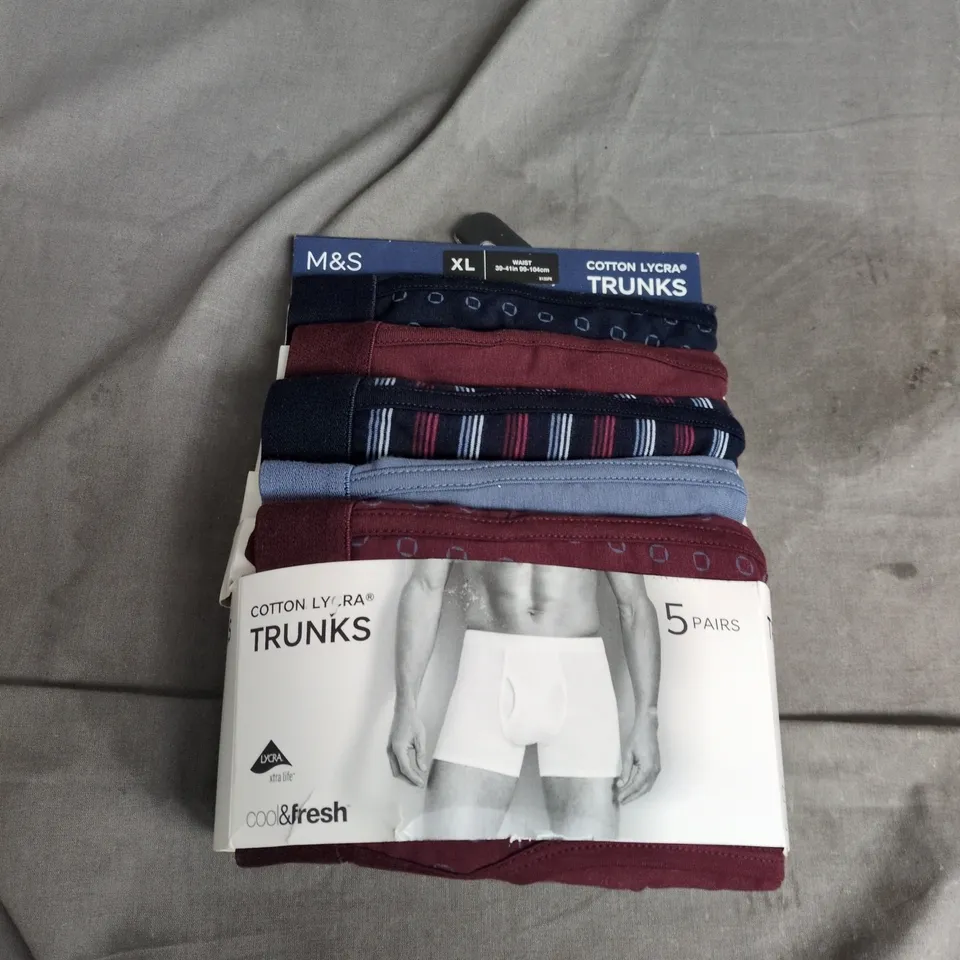 M&S COTTON BOXER  TRUNKS – 5 PAIRS, XL (MEN'S UNDERWEAR)