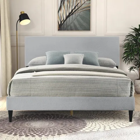 BOXED BAYSON ADIANEY UPHOLSTERED DOUBLE BED - GREY (1 BOX)