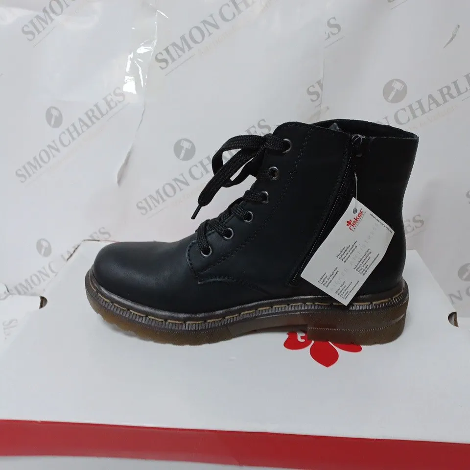 BOXED RIEKER LACE ANKLE BOOTS, BLACK - SIZE 4