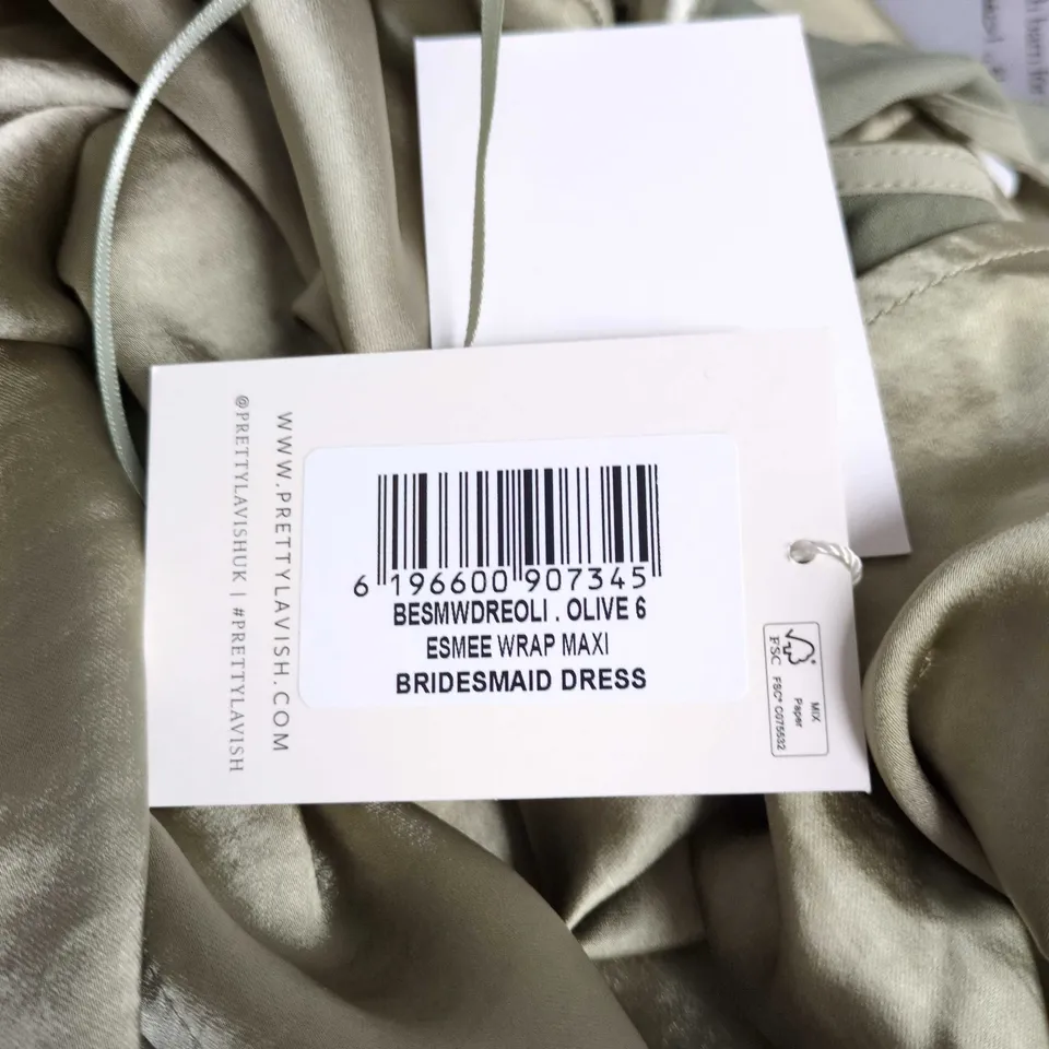 PRETTY LAVISH OLIVE GREEN BRIDESMAID DRESS SIZE UK 6