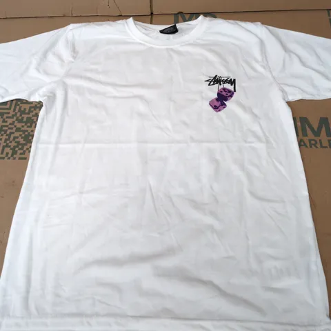 STUSSY DICE TEE IN WHITE - LARGE