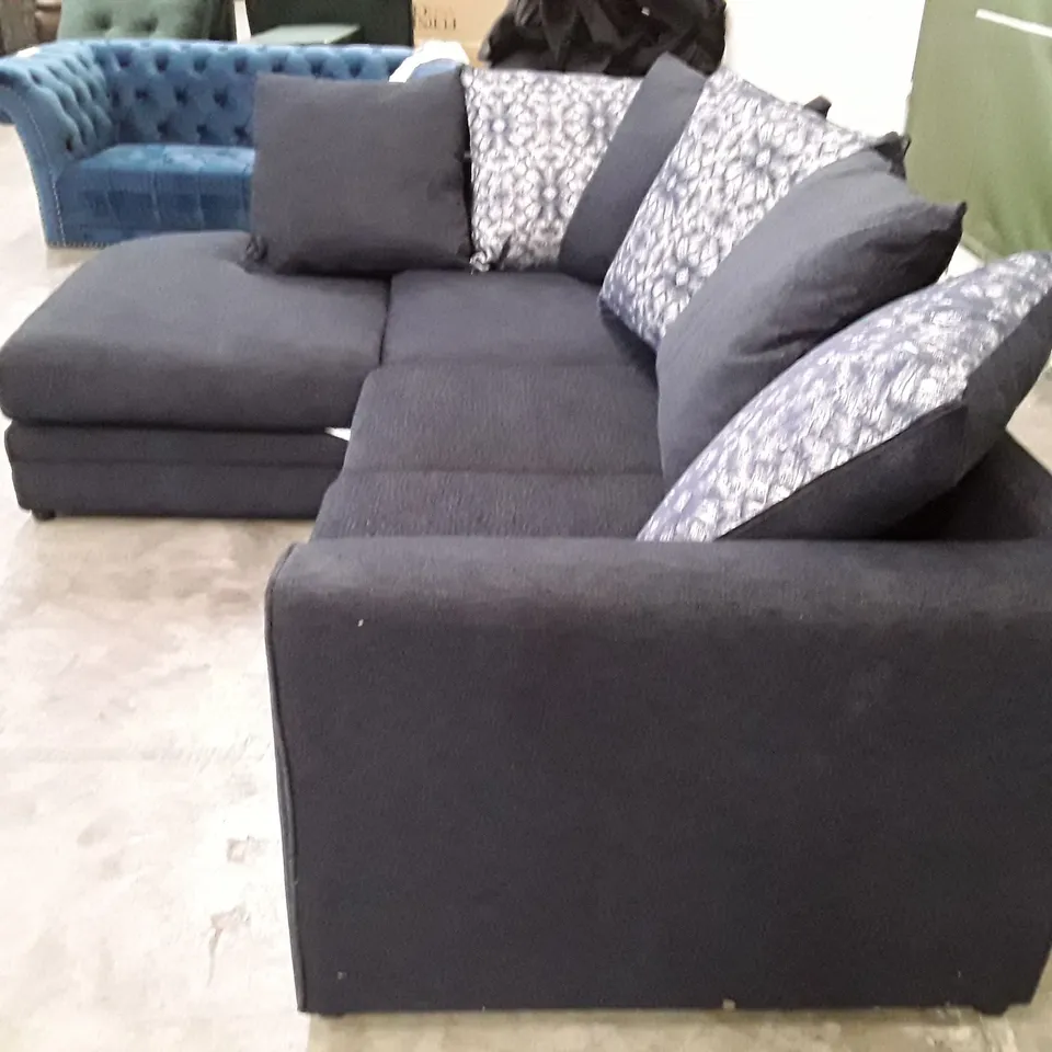 QUALITY DESIGNER SOFA WITH LHF CHAISE - NAVY FABRIC 