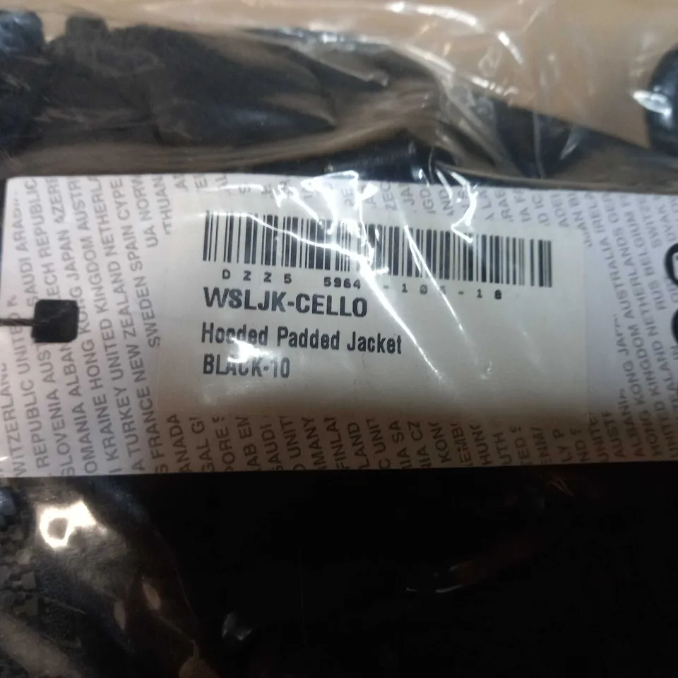 PACKAGED BOOHOO BLACK PADDED/HOODED JACKET - SIZE 10