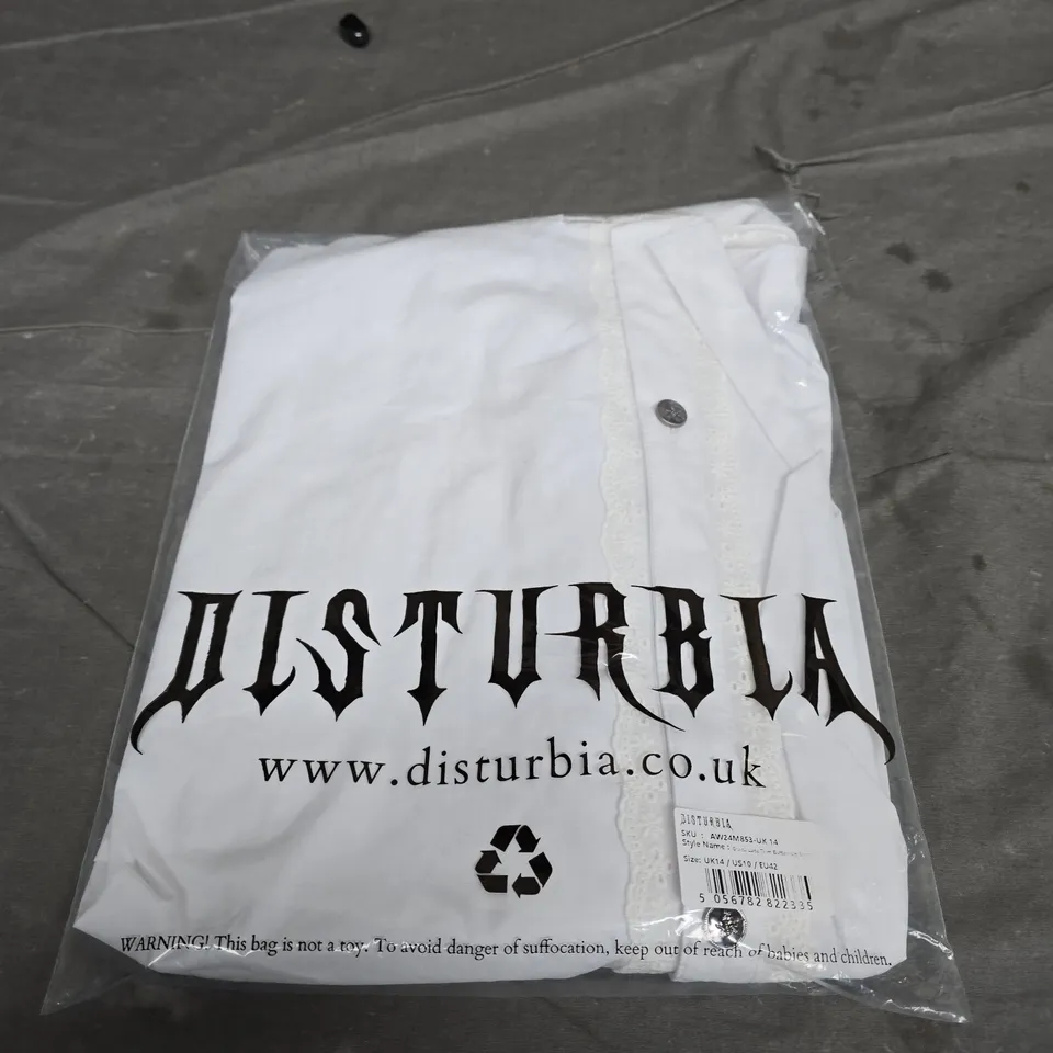 BAGGED DISTURBIA GRACE LACE BUTTON UP SHIRT - SIZE 14