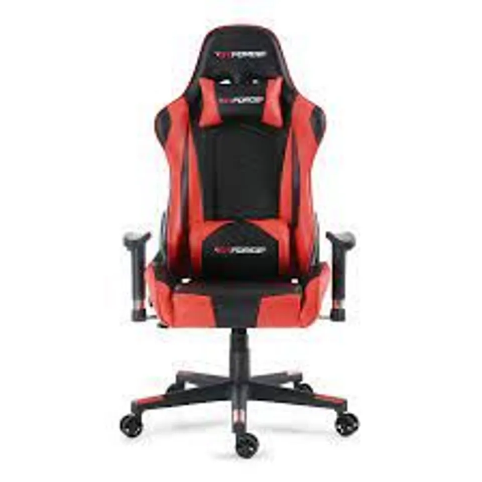 BOXED DESIGNER GT FORCE PRO FX LEATHER RACING SPORTS OFFICE CHAIR IN BLACK & RED (1 BOX)