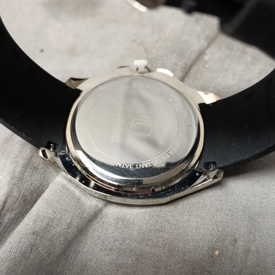 MENS LOUIS LACOMBE WATCH – GREEN DIAL WITH DATE – BLACK RUBBER STRAP