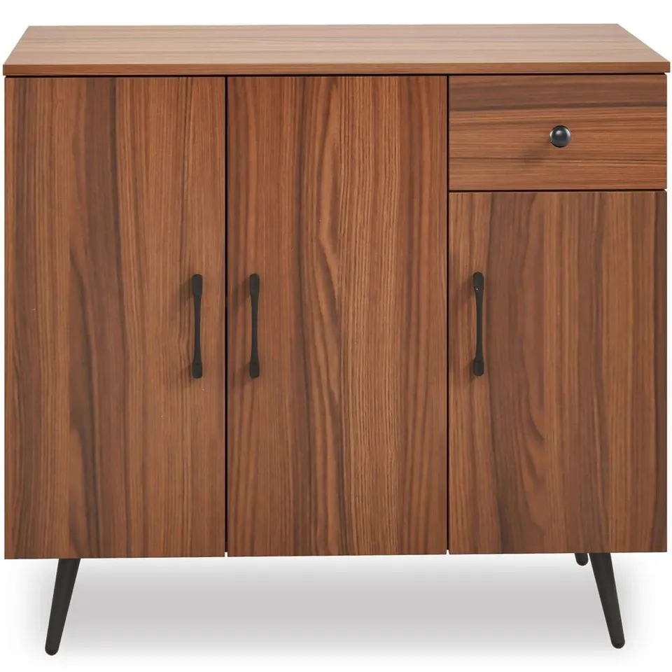 COSTWAY 3 DOOR SINGLE DRAWER WALNUT SIDEBOARD
