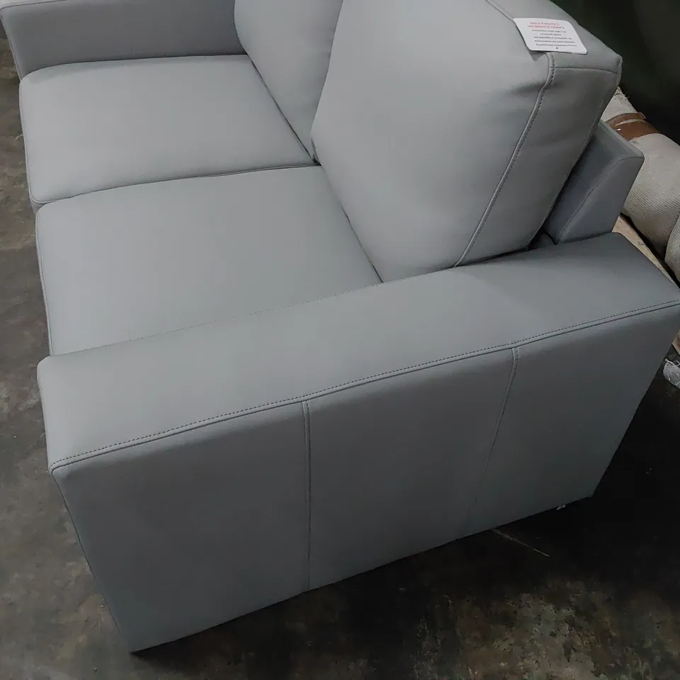 DESIGNER TWO SEATER SOFA GREY LEATHER 