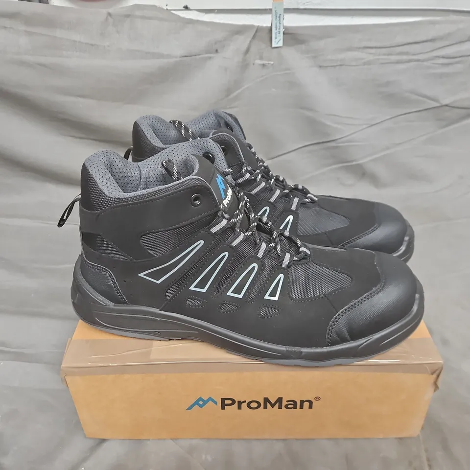 BOXED PAIR OF PROMAN PM4020 HARTFORD SAFETY BOOTS IN BLACK - UK 14