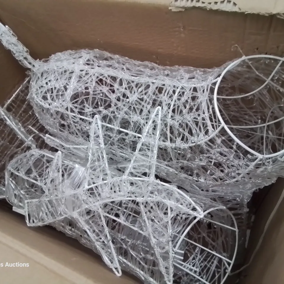 BOXED LARGE OUTDOOR ACRYLIC DEER & SLEIGH LIGHT
