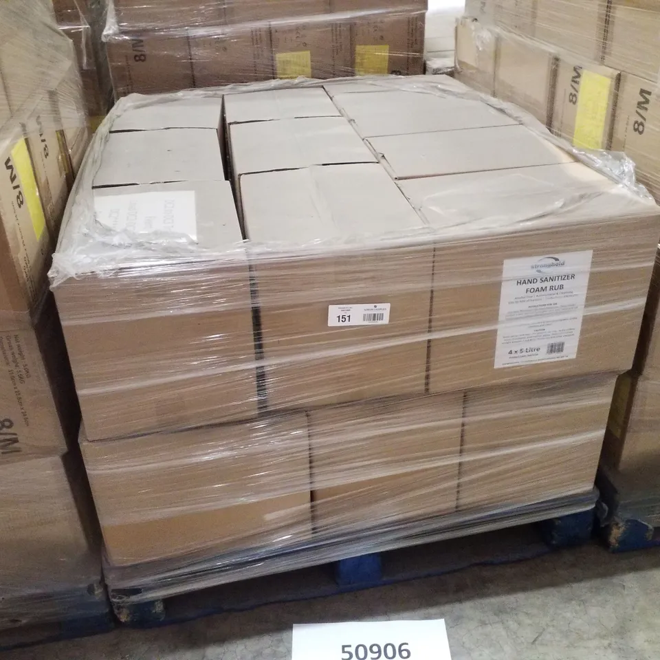 PALLET CONTAINING APPROXIMATELY 80 BOTTLES OF STRONGHOLD ALCOHOL HAND SANITISER 5LTR
