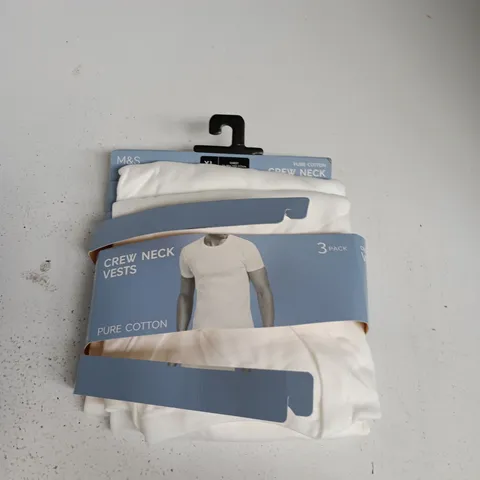 M&S CREW NECK VESTS – PURE COTTON, 3 PACK, WHITE, SIZE XL