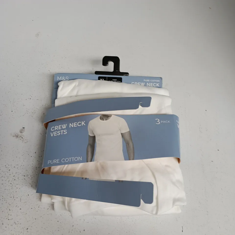 M&S CREW NECK VESTS – PURE COTTON, 3 PACK, WHITE, SIZE XL