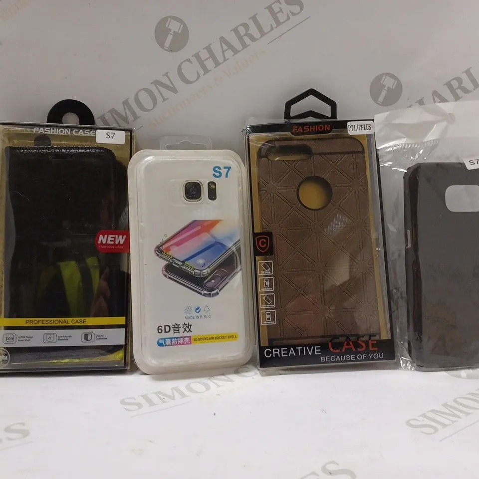 BOX OF APPROX 40 ASSORTED PHONE CASES TO INCLUDE - FASHION CASE IN BLACK - FASHION CREATIVE CASE IN BROWN - 6D SOUND AIR HOCKEY SHELL ECT