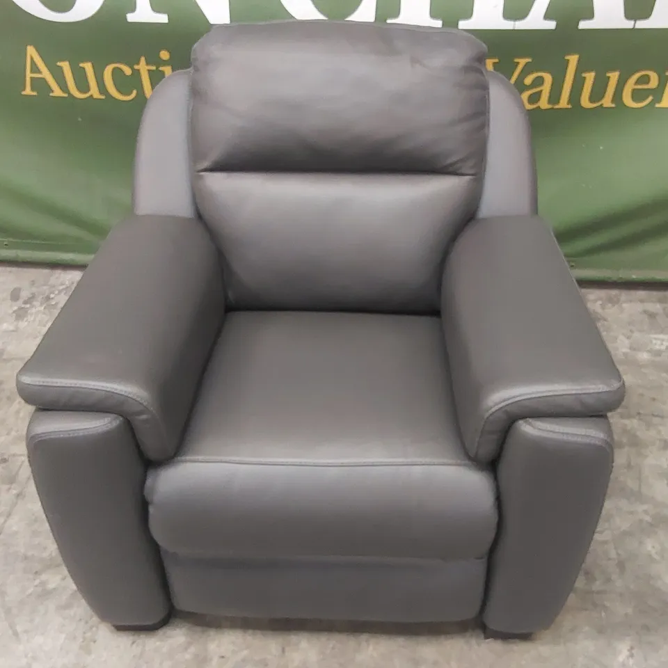 QUALITY DESIGNER ITALIAN MADE LEATHER ELECTRIC RECLINER ARMCHAIR - DARK GREY