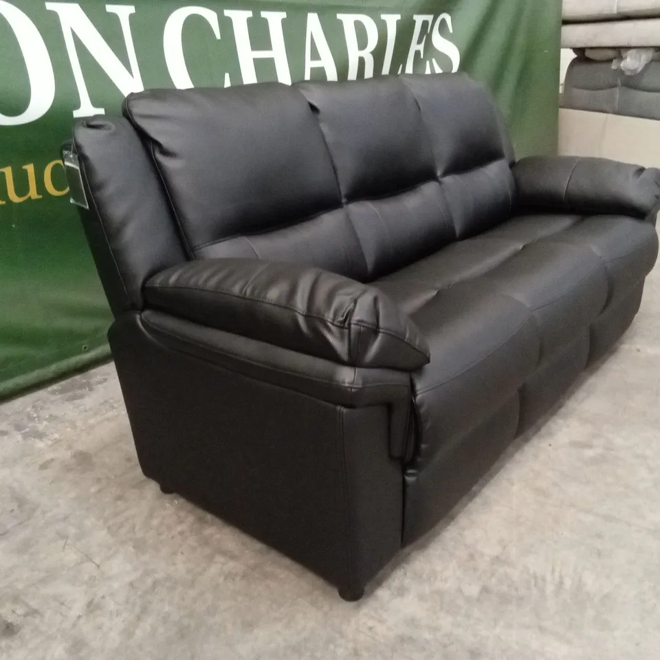 ALBION LUXURY FAUX LEATHER HIGH BACK 3 SEATER SOFA - BLACK RRP £599