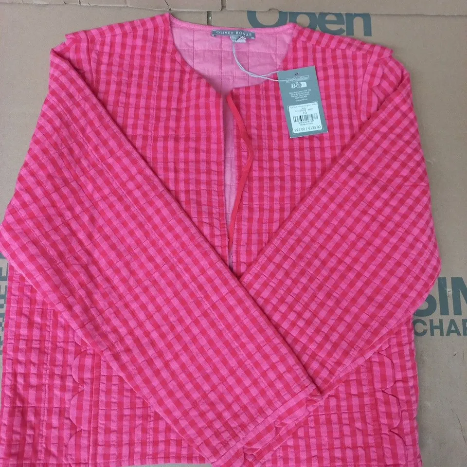 OLIVER BONAS SOFT QUILT FEMME GINGHAM JACKET IN PINK SIZE 10
