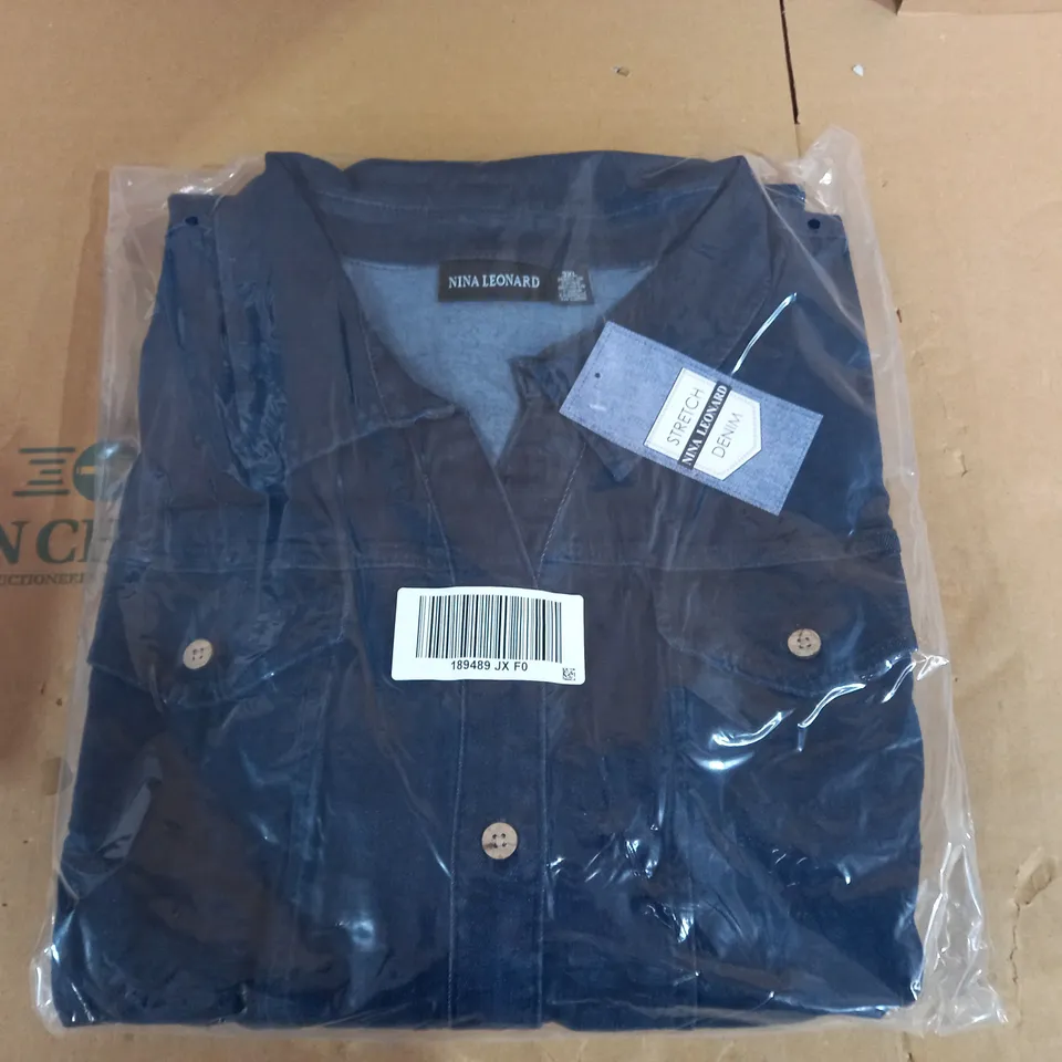 BRAND NEW ELBOW SLEEVE BUTTON UP STRETCH DENIM DRESS BY NINA LEONARD INDIGO - SIZE 3XL