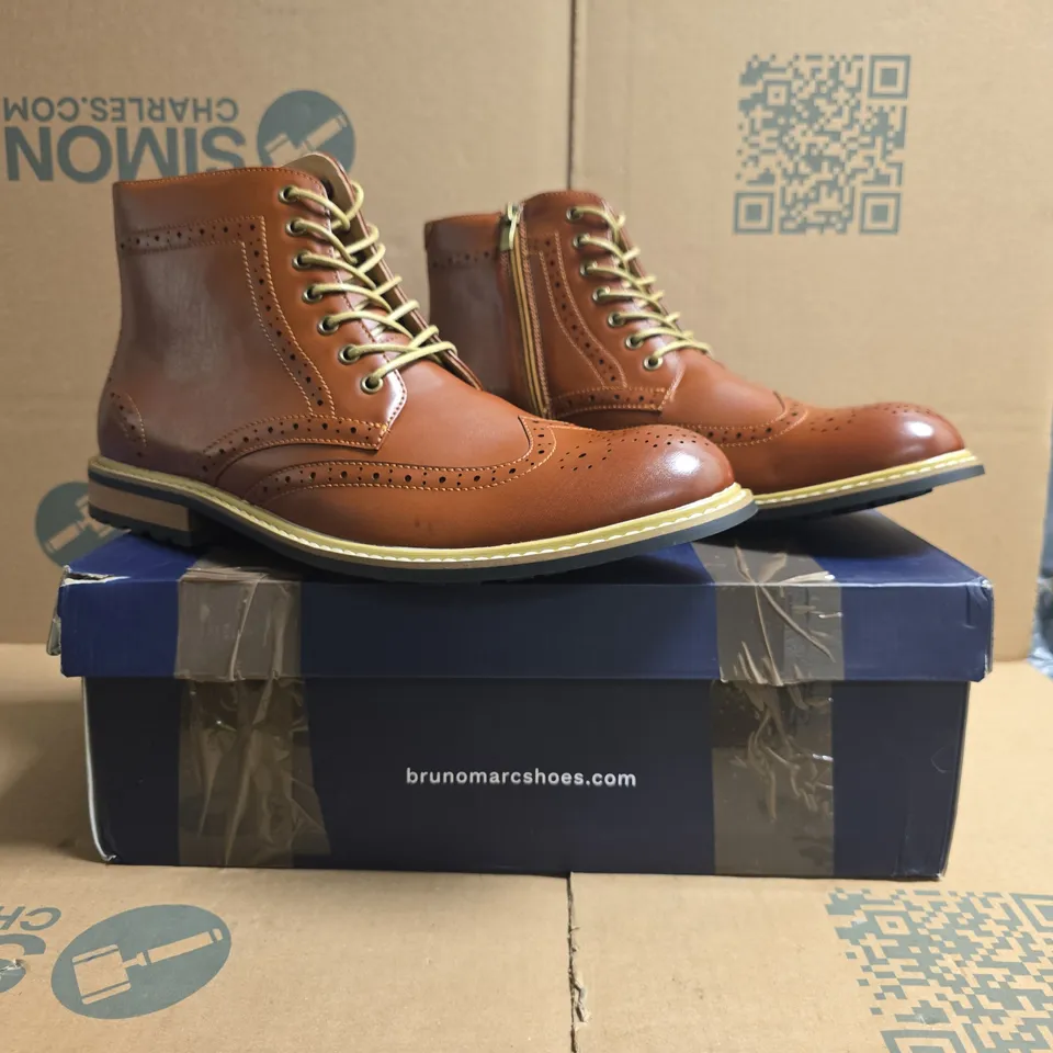 BOXED PAIR OF BRUNO MARC SHOES IN BROWN SIZE UK 10