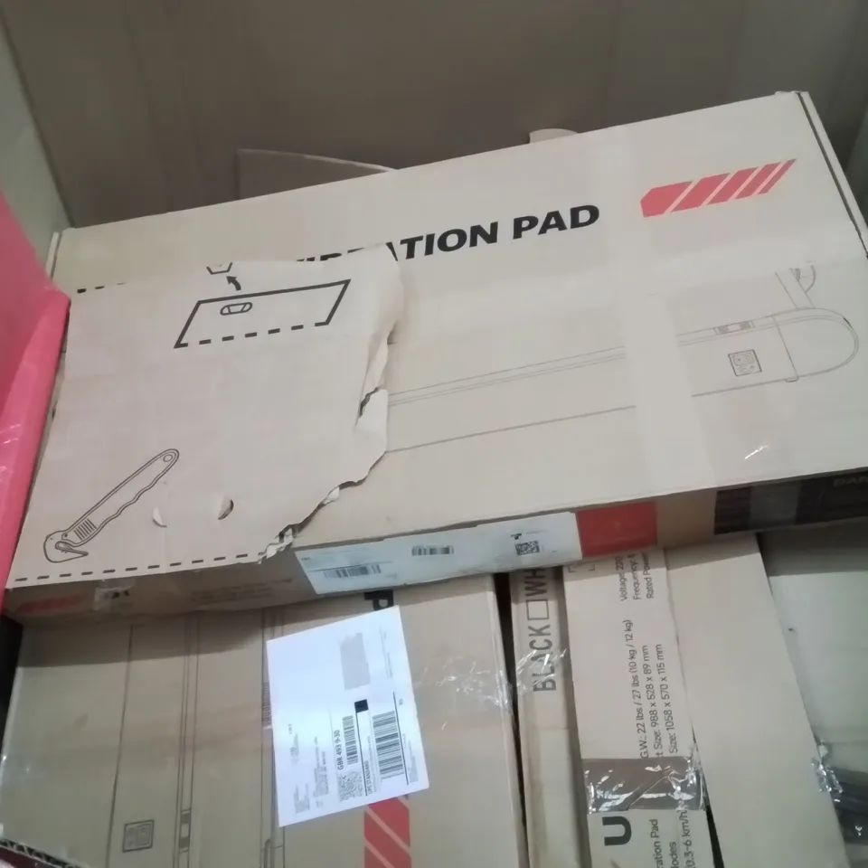 PALLET OF ASSORTED HOUSEHOLD GOODS AND PRODUCTS TO INCLUDE;HEAT PRESS MACHINE,WALKING PAD,BATHROOM SHELF WITH MIRROR 