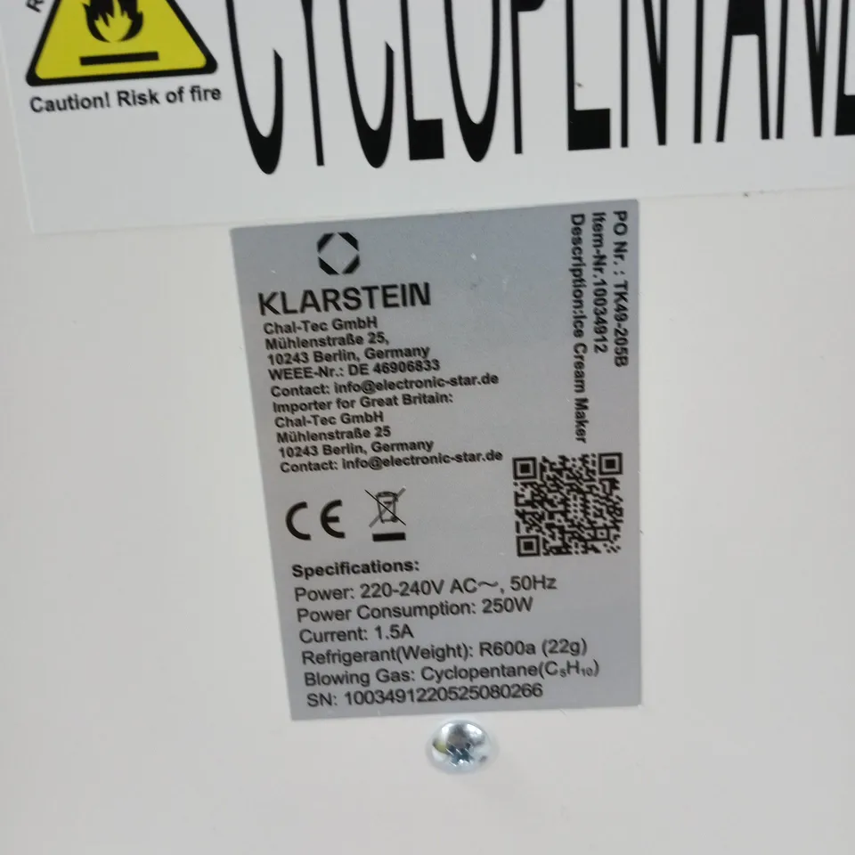 KLARSTEIN ICE CREAM MAKER 