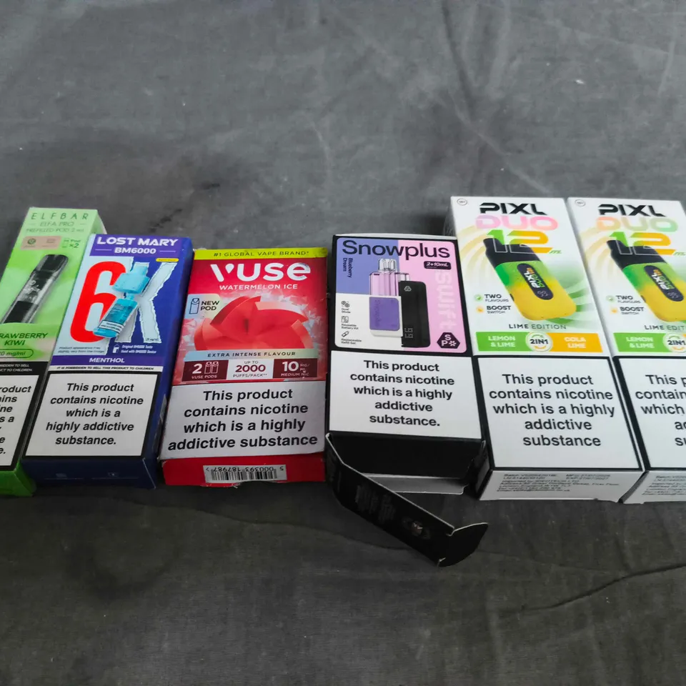 APPROXIMATELY 15 ASSORTED E-CIGARETTE AND VAPE PRODUCTS TO INCLUDE ELFBAR, LOST MARY, VUSE ETC