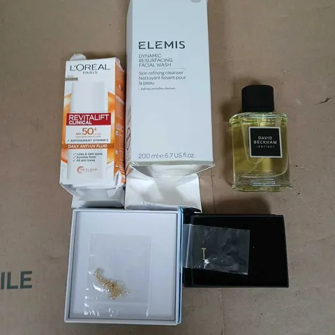 LOT OF APPROXIMATELY 5 ASSORTED ITEMS TO INCLUDE - ELEMIS RESURFACING FACIAL WASH - L'OREAL REVITALIFT DAILY ANTI-UV FLUID - DAVID BECKHAM INSTINCT FRAGRANCE - ETC