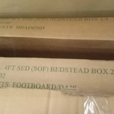 BOXED 4FT SED (SOF) BEDSTEAD, HEADBOARD/FOOTBOARD/RAILS // SIZE: SMALL DOUBLE (3 BOXES)