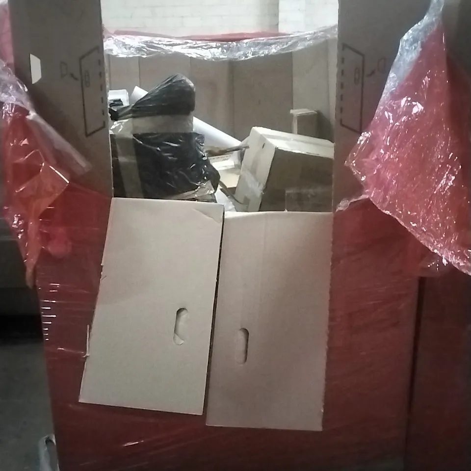 PALLET OF HOUSEHOLD ITEMS TO INCLUDE SLEEPING BAG,KNITTING MACHINE, STEAM CLEANER AND OTHER ASSORTED ITEMS...