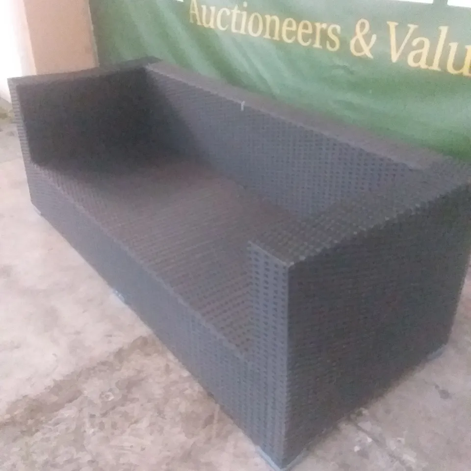 RATTAN EFFECT 3 SEATER GARDEN SOFA BLACK