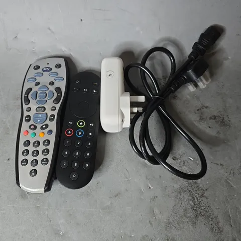 APPROXIMATELY 12 ASSORTED ITEMS TO INCLUDE - SKY REMOTE , KETTLE LEAD , EE HOME PHONE ADAPTER ETC