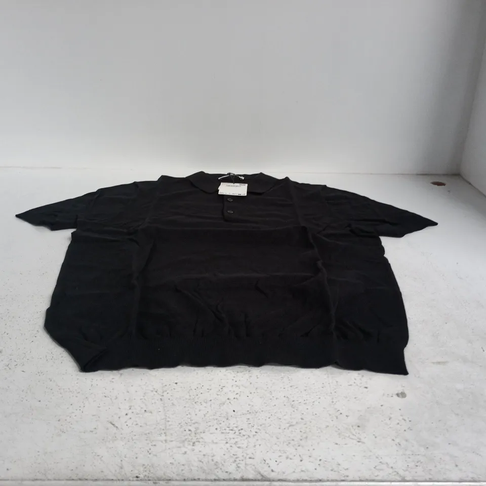 MNG MANGO POLO SHIRT – BLACK, RECYCLED COTTON (UK SIZE L)