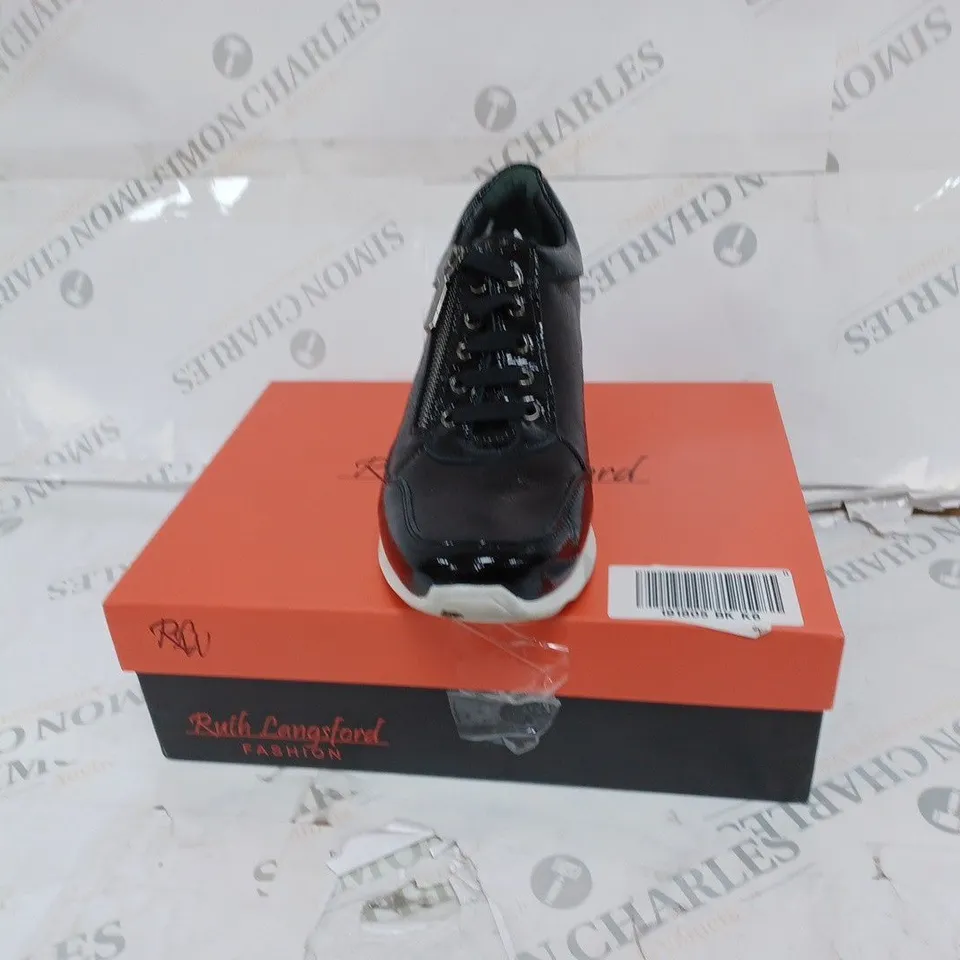 BOXED RUTH LANGSFORD BLACK WEDGE TRAINERS- SIZE 6 