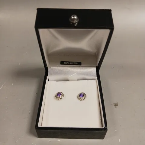 SILVER PURPLE STONE STUD EARRINGS