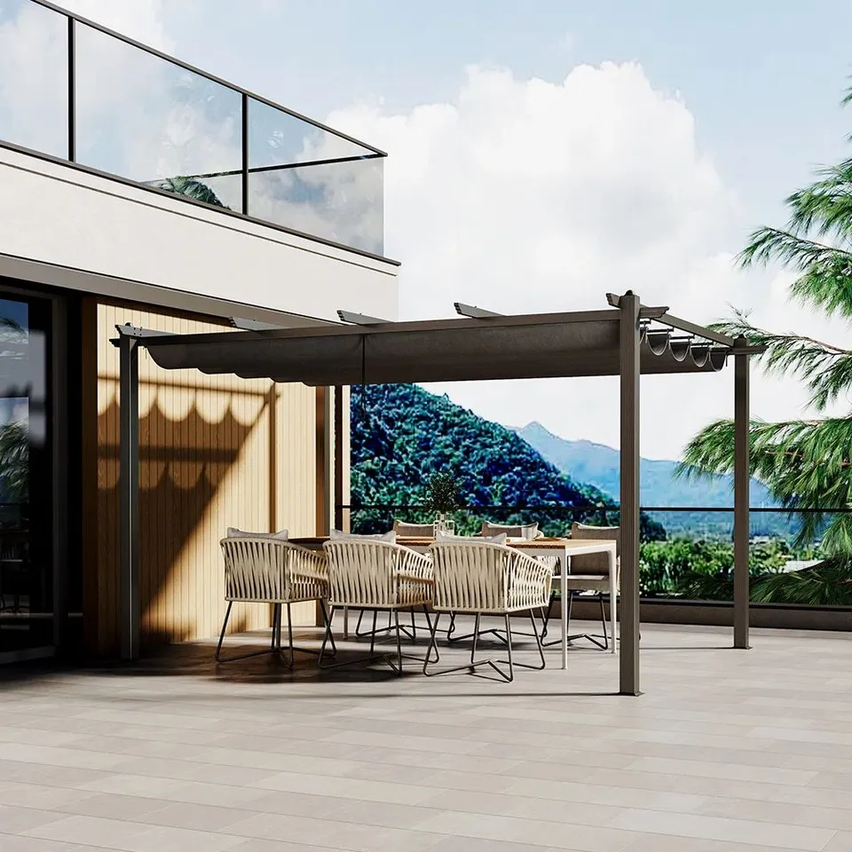 BOXED DAKOTA FIELDS 395CM W × 300CM D POLYESTER GREY COVER RETRACTABLE AWNING