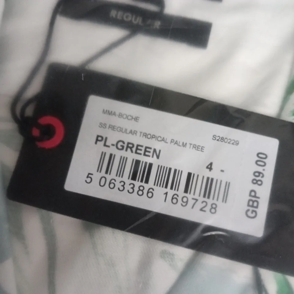 BAGGED TED BAKER LONDON SHIRT – PL-GREEN PALM LEAF PRINT, UK 4 (REGULAR)