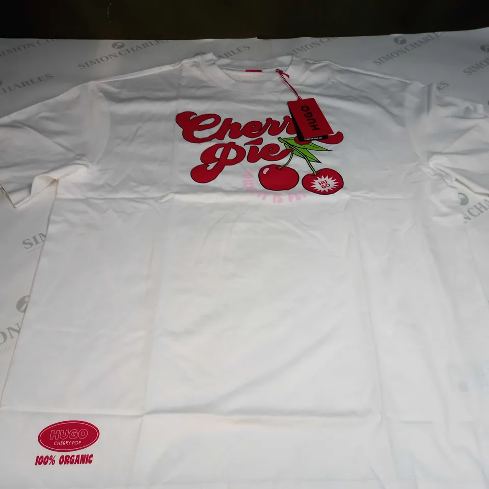 HUGO DRISELA CHERRY PIE GRAPHICS T-SHIRT IN WHITE/RED - MEDIUM