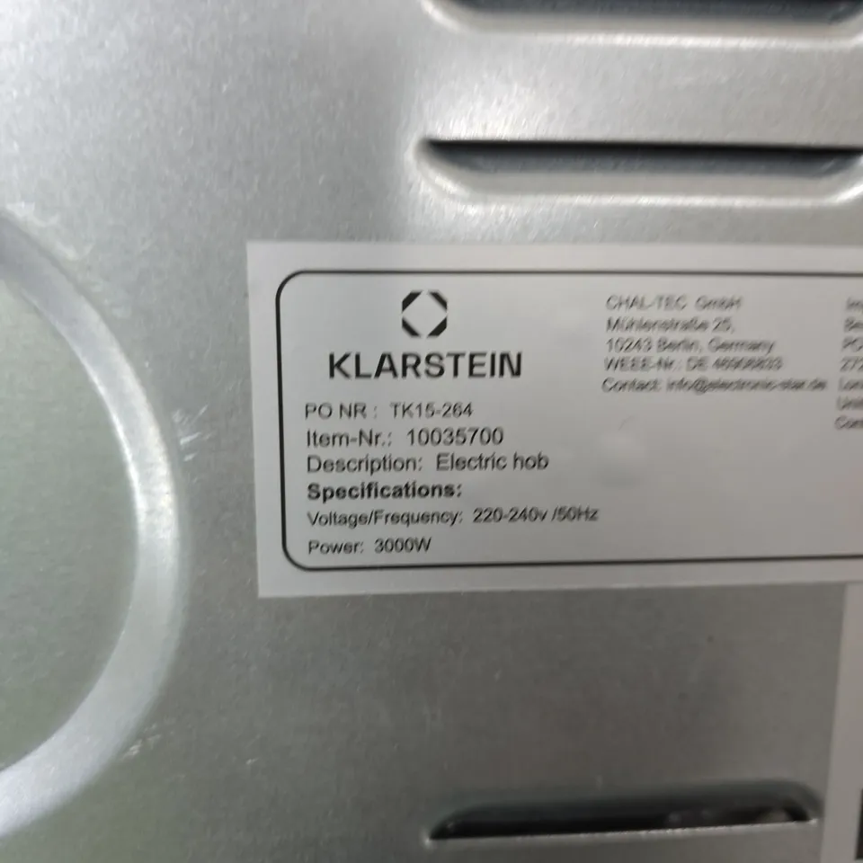 KLARSTEIN ELECTRIC HOB TK15-264, 3000W, DOUBLE BURNER, 220-240V