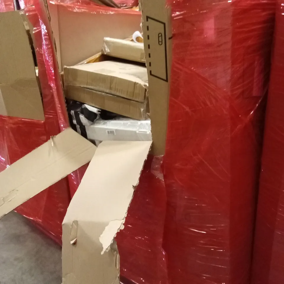PALLET OF ASSORTED HOUSEHOLD GOODS AND PRODUCTS TO INCLUDE; COOLING FAN, PARASOL BASE, BASKET ETC