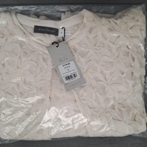 MINT VELVET WOVEN SLEEVE DETAIL CARDIGAN IN BEIGE SIZE MEDIUM