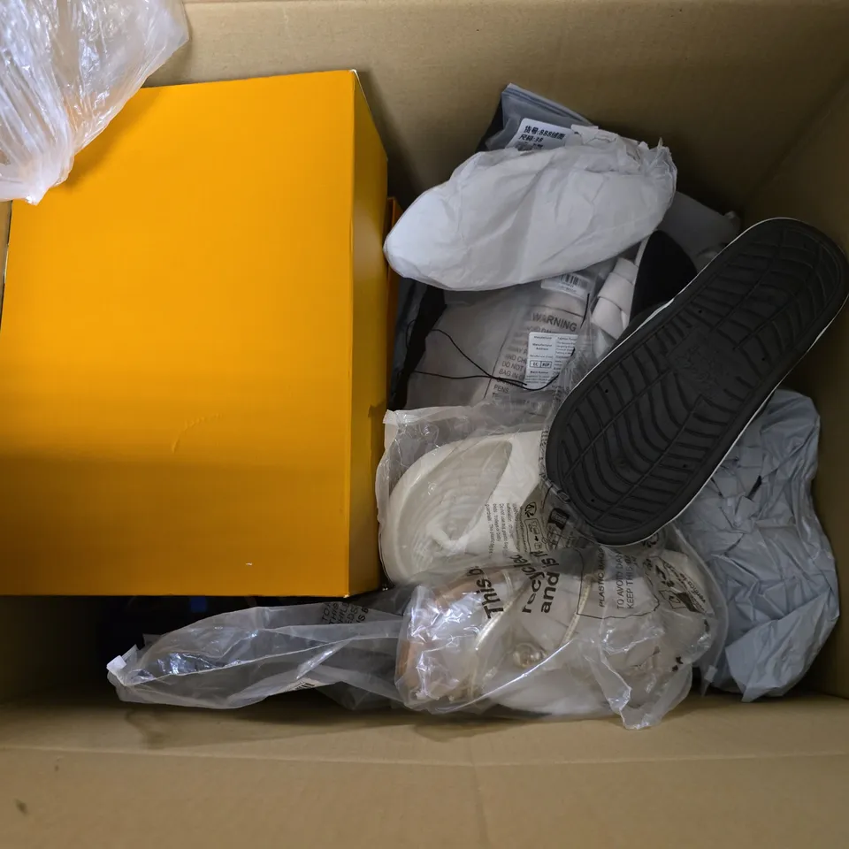 BOX OF APPROXIMATELY 6 PAIRS OF ASSORTED SHOES IN VARIOUS COLOUR, STYLES AND SIZES