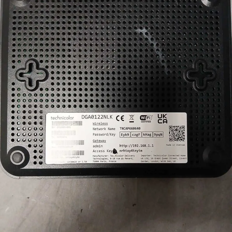 TECHNICOLOR DGA0122NLK WIRELESS GATEWAY ROUTER