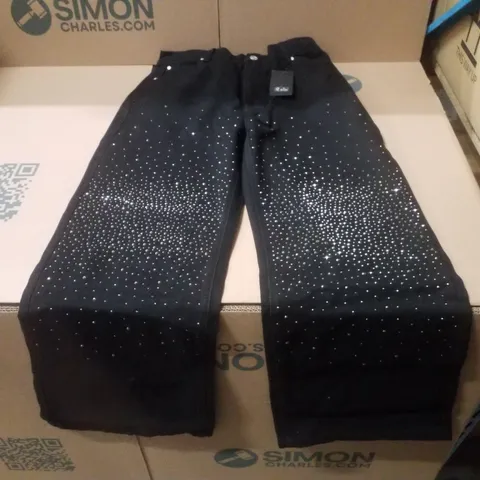 BOX CONTAINING APPROXIMATELY 9 BRAND NEW SIMPLY BE BLACK EMBELLISHED WIDE LEG JEANS - SIZE 12