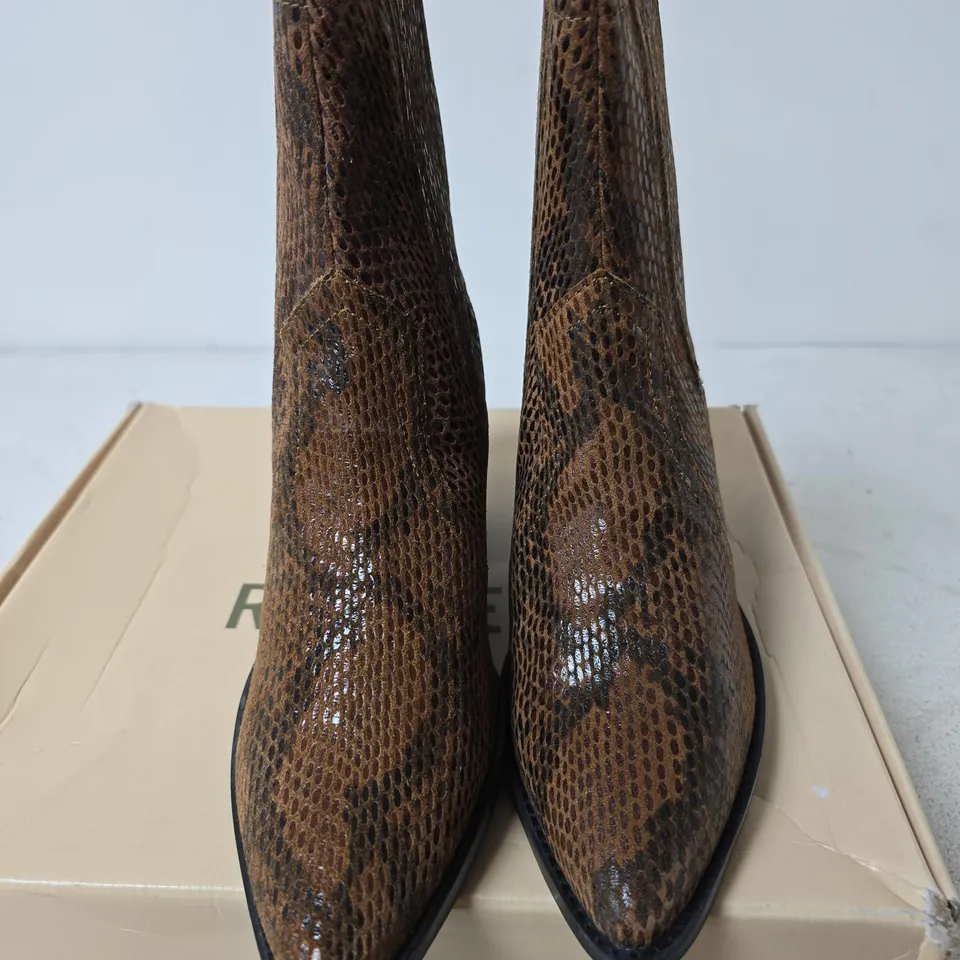 BOXED RAVEL LANGTON LEATHER BOOTS, TAN SNAKE - SIZE 6