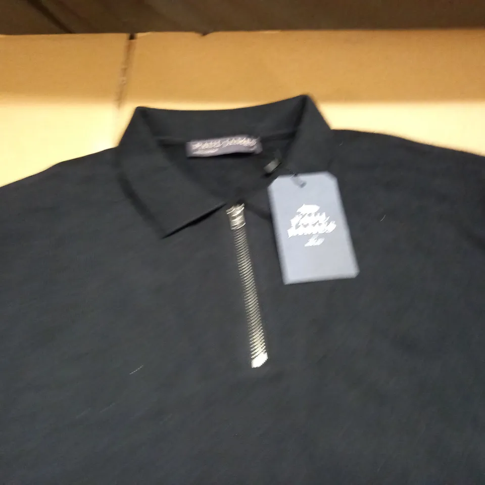 PAUL JAMES ZIP UP BLACK POLO SHIRT - XL