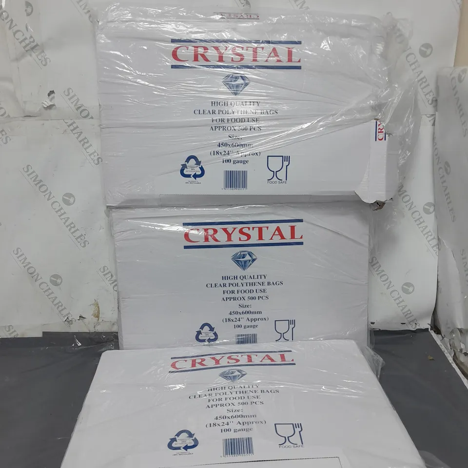 3 BOXES OF 500 CRYSTAL 18x24" CLEAR POLYTHENE BAGS (3x500)