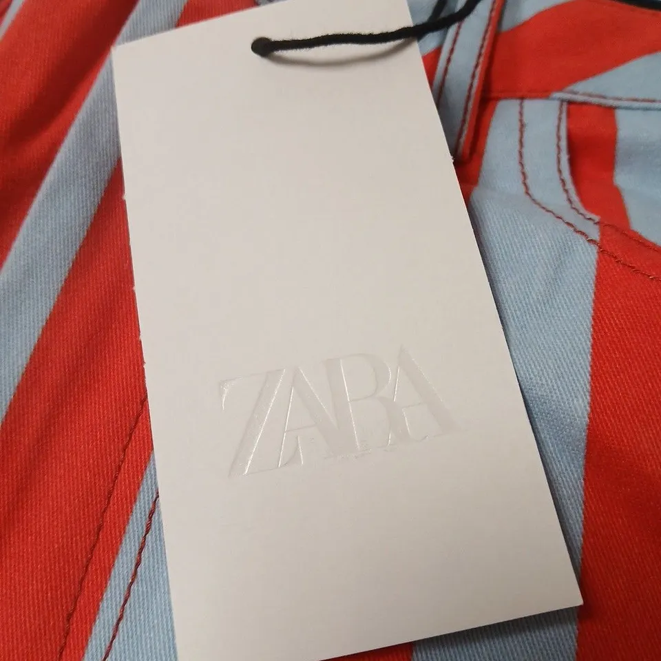 ZARA STRIPED SHORT – ORANGE & LIGHT BLUE, UK 10 (EU 38)