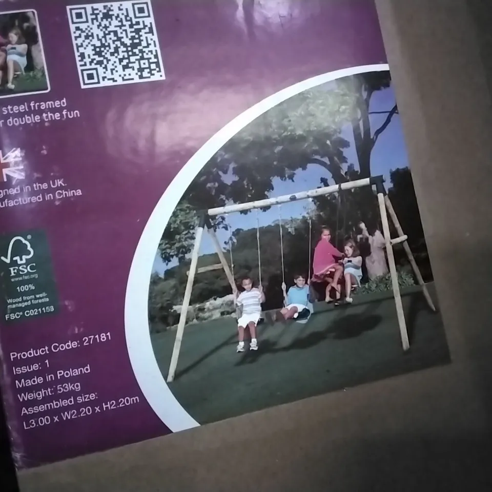 BOXED COLOBUS WOODEN GARDEN SWING PARTS (1 BOX ONLY)