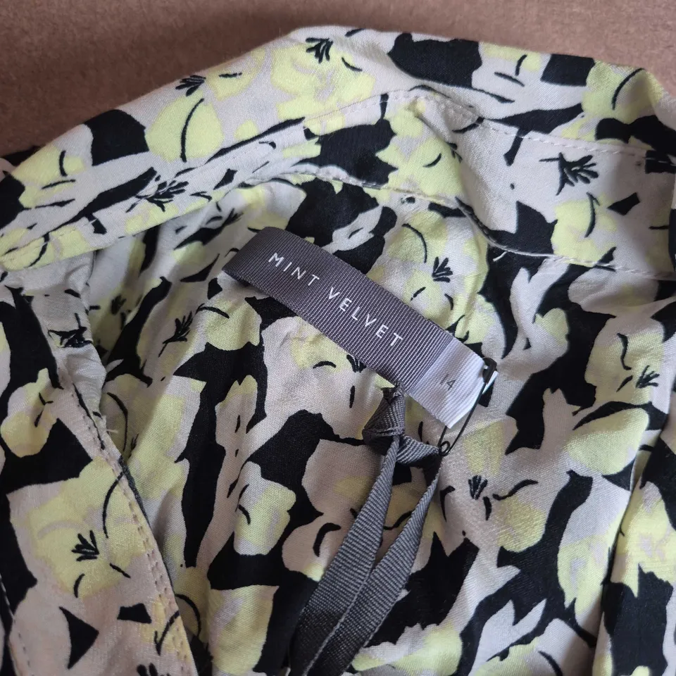 MINT VELVET FLORAL PRINT DRESS IN YELLOW/BLACK MULTI - SIZE 14